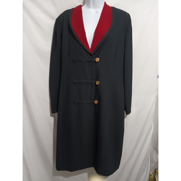 Chaus Dresses Size 12 Long Sleeve Black Red Military Style Coat Dress - Picture 1 of 8